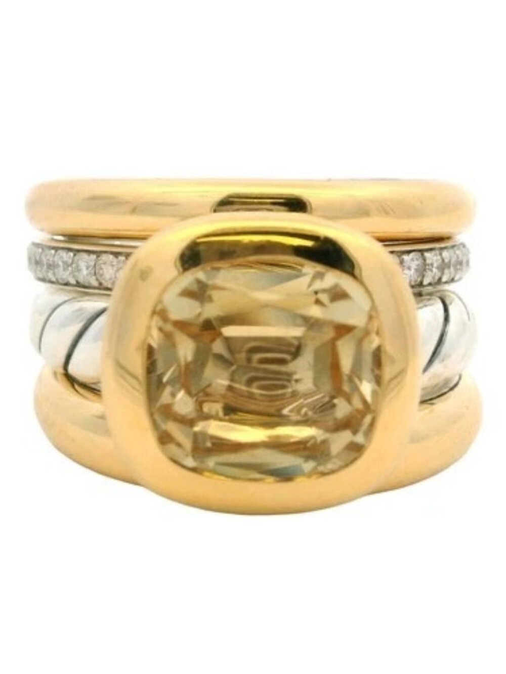 David Yurman 18kt Yellow Gold Sterling Silver Citrine Mercer Four Row Ring Sz 6